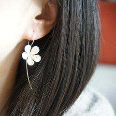 Sterling Silver Long Flower Earrings