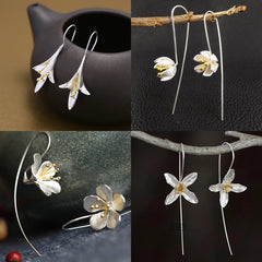 Sterling Silver Long Flower Earrings