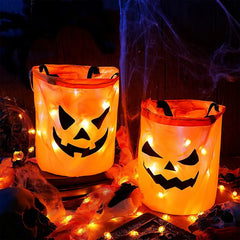 LED Light-Up Pumpkin Trick or Treat Bucket – Collapsible Halloween Candy Bag with Flashing Lights