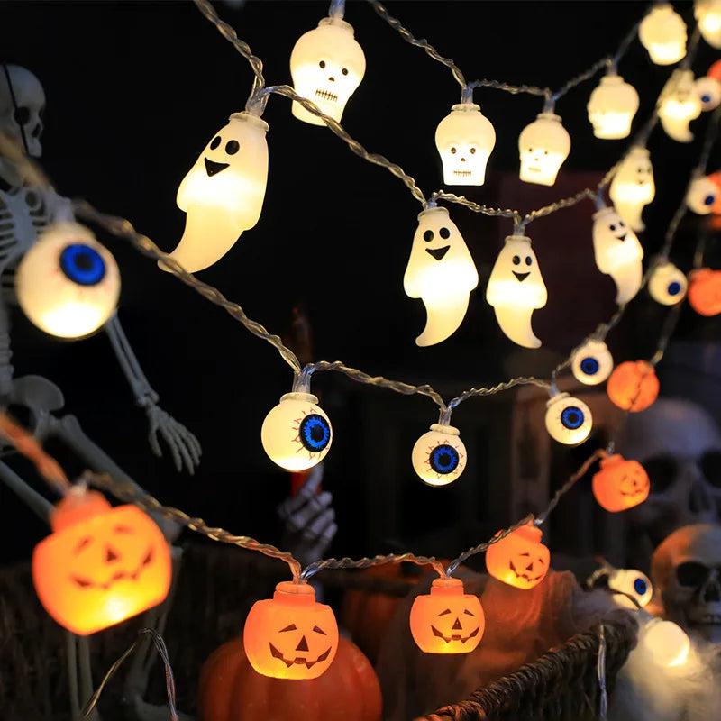 Halloween LED Light String – Pumpkin, Skull, and Eyeball Lantern String Lights for Spooky Halloween Decor