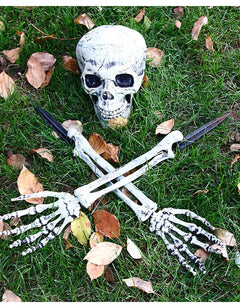 Halloween Skeleton Suit Decoration – Life-Like Plastic Skull Ornaments for Spooky Decor