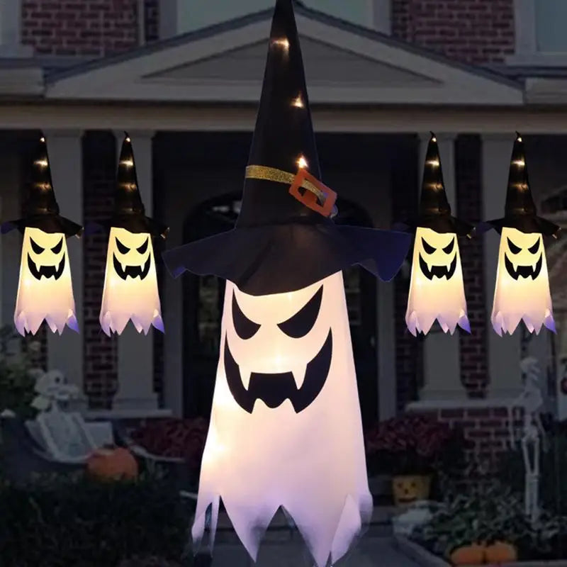 Spooky LED Ghost Witch Hat Lantern – Glowing Halloween Decor with Flashing Lights