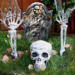 Halloween Skeleton Suit Decoration – Life-Like Plastic Skull Ornaments for Spooky Decor