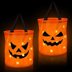 LED Light-Up Pumpkin Trick or Treat Bucket – Collapsible Halloween Candy Bag with Flashing Lights