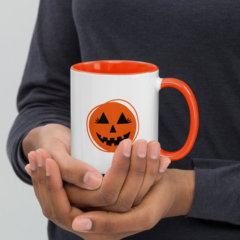 Pumpkin Spice & Everything Fright - White Ceramic Mug with Orange Inside & Handle (11oz, 15oz) – Perfect for Fall!