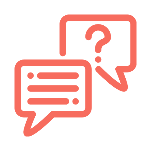 Coach Icon Compassionate Coaching Icon – chat bubbles with question + response in coral