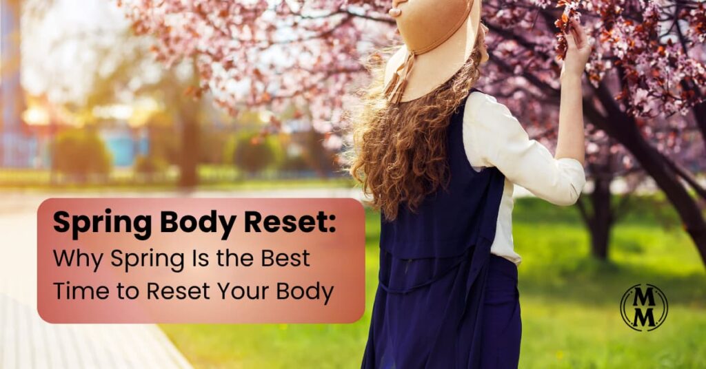 woman walking outdoors in spring sunlight supporting seasonal body reset