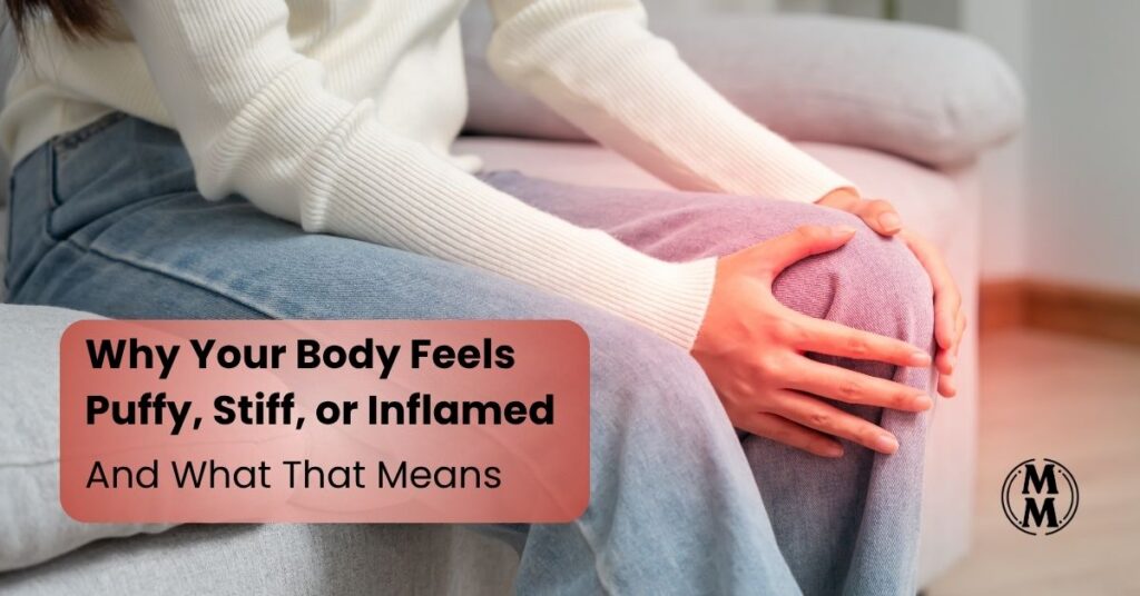midlife woman experiencing bloating and stiffness inflammation signs