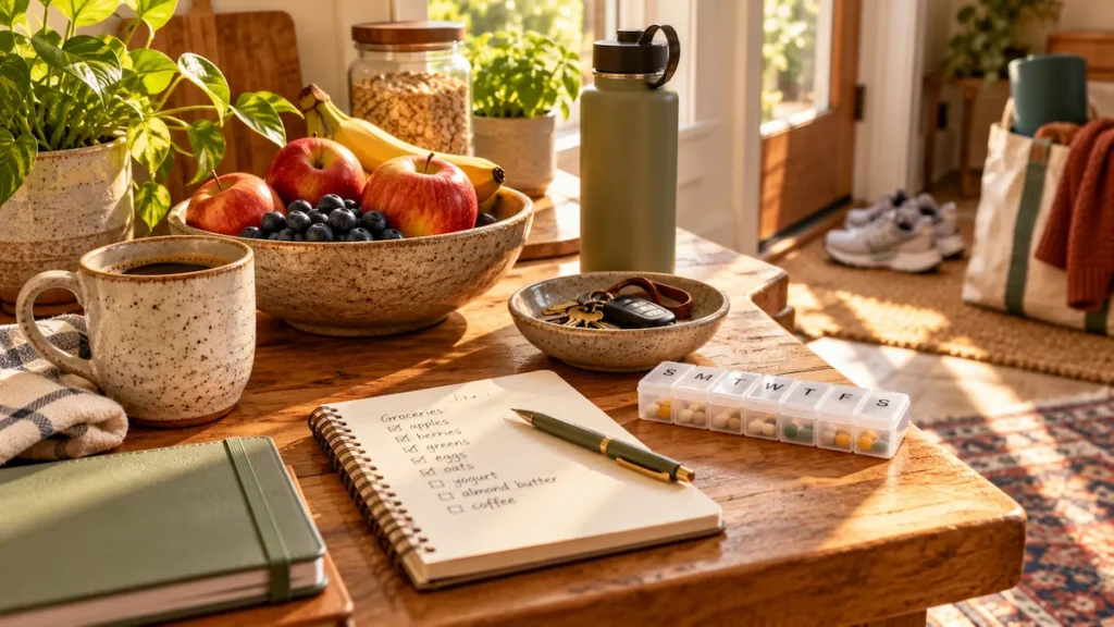 Everyday household choices representing intentional living, supportive routines and better defaults.